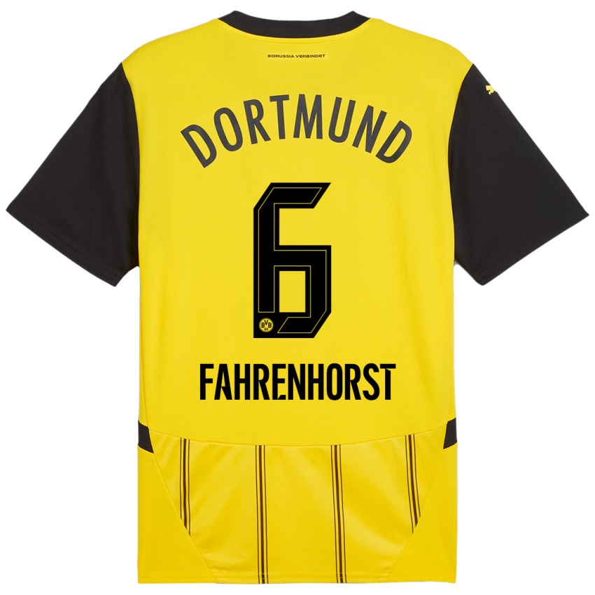 Mænd Luke Fahrenhorst #6 Gul Sort Hjemmebane Spillertrøjer 2024/25 Trøje T-Shirt