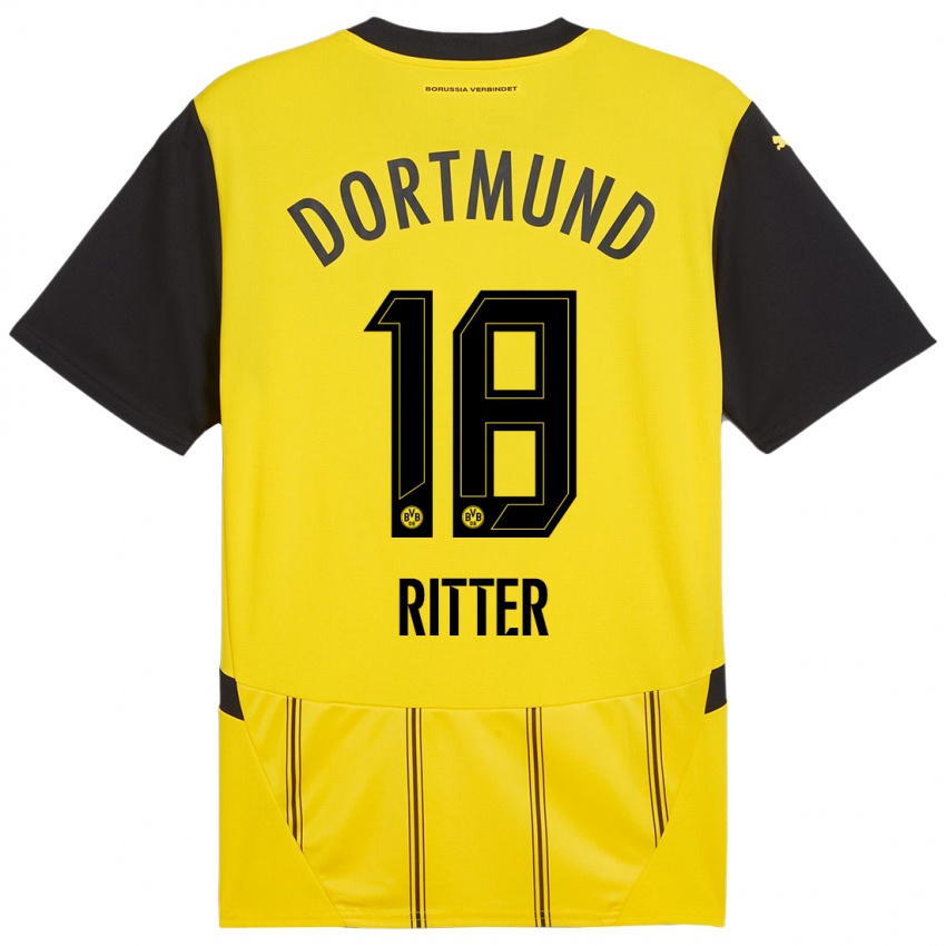 Mænd Roméo Ritter #18 Gul Sort Hjemmebane Spillertrøjer 2024/25 Trøje T-Shirt