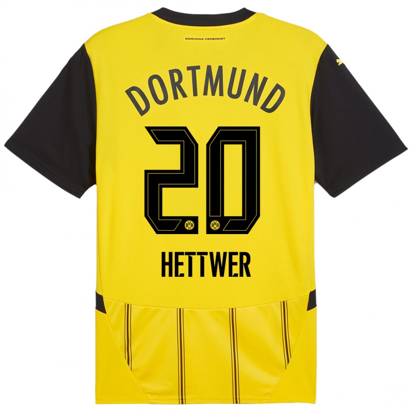 Mænd Julian Hettwer #20 Gul Sort Hjemmebane Spillertrøjer 2024/25 Trøje T-Shirt