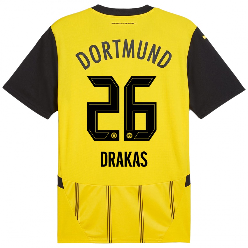 Mænd Babis Drakas #26 Gul Sort Hjemmebane Spillertrøjer 2024/25 Trøje T-Shirt