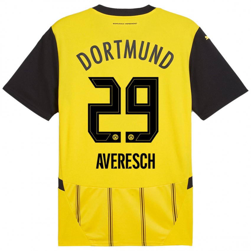 Mænd Noah Averesch #29 Gul Sort Hjemmebane Spillertrøjer 2024/25 Trøje T-Shirt