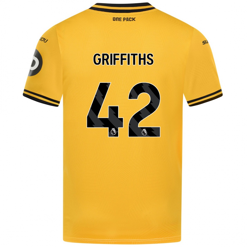 Mænd Harvey Griffiths #42 Gul Hjemmebane Spillertrøjer 2024/25 Trøje T-Shirt