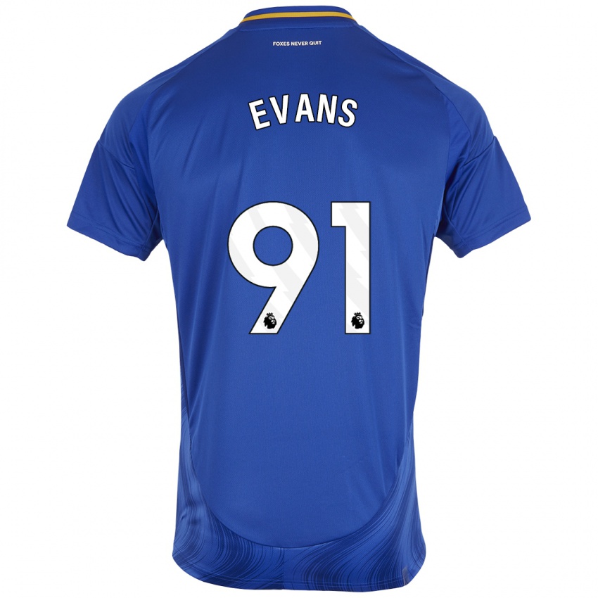 Mænd Jake Evans #91 Blå Hvid Hjemmebane Spillertrøjer 2024/25 Trøje T-Shirt