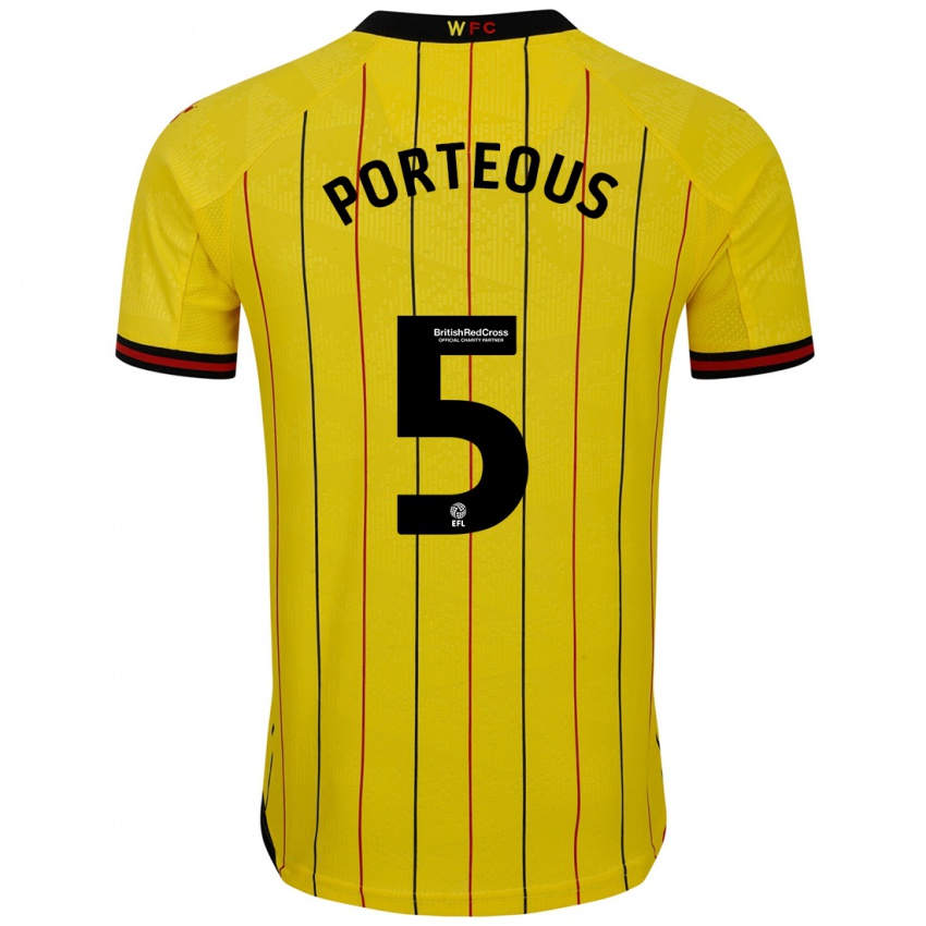 Mænd Ryan Porteous #5 Gul Sort Hjemmebane Spillertrøjer 2024/25 Trøje T-Shirt