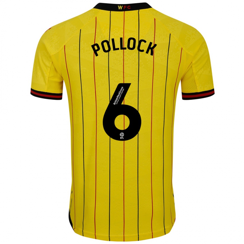 Mænd Mattie Pollock #6 Gul Sort Hjemmebane Spillertrøjer 2024/25 Trøje T-Shirt