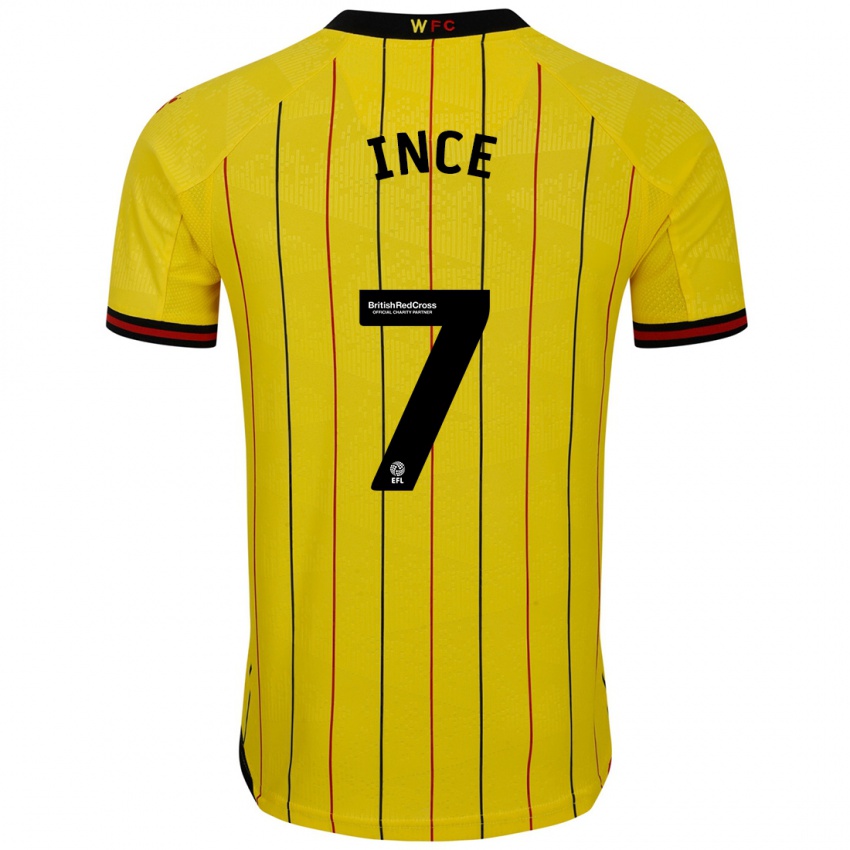 Mænd Tom Ince #7 Gul Sort Hjemmebane Spillertrøjer 2024/25 Trøje T-Shirt