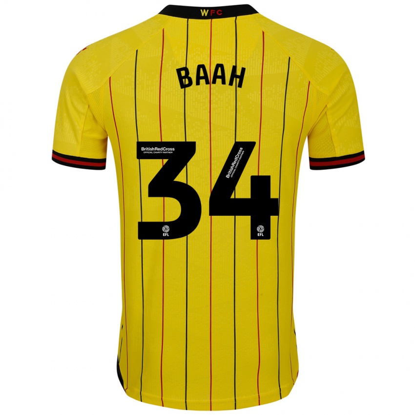 Mænd Kwadwo Baah #34 Gul Sort Hjemmebane Spillertrøjer 2024/25 Trøje T-Shirt