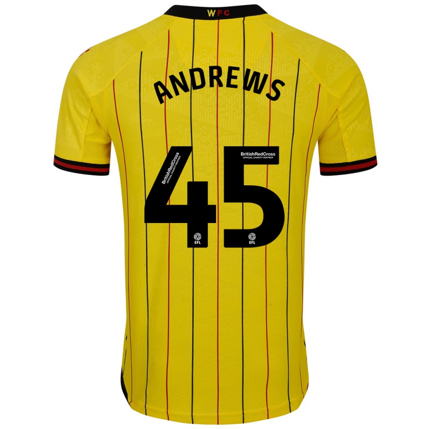 Mænd Ryan Andrews #45 Gul Sort Hjemmebane Spillertrøjer 2024/25 Trøje T-Shirt