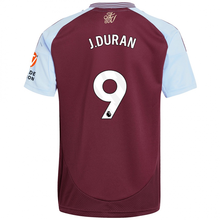 Mænd Jhon Durán #9 Burgund Himmelblå Hjemmebane Spillertrøjer 2024/25 Trøje T-Shirt