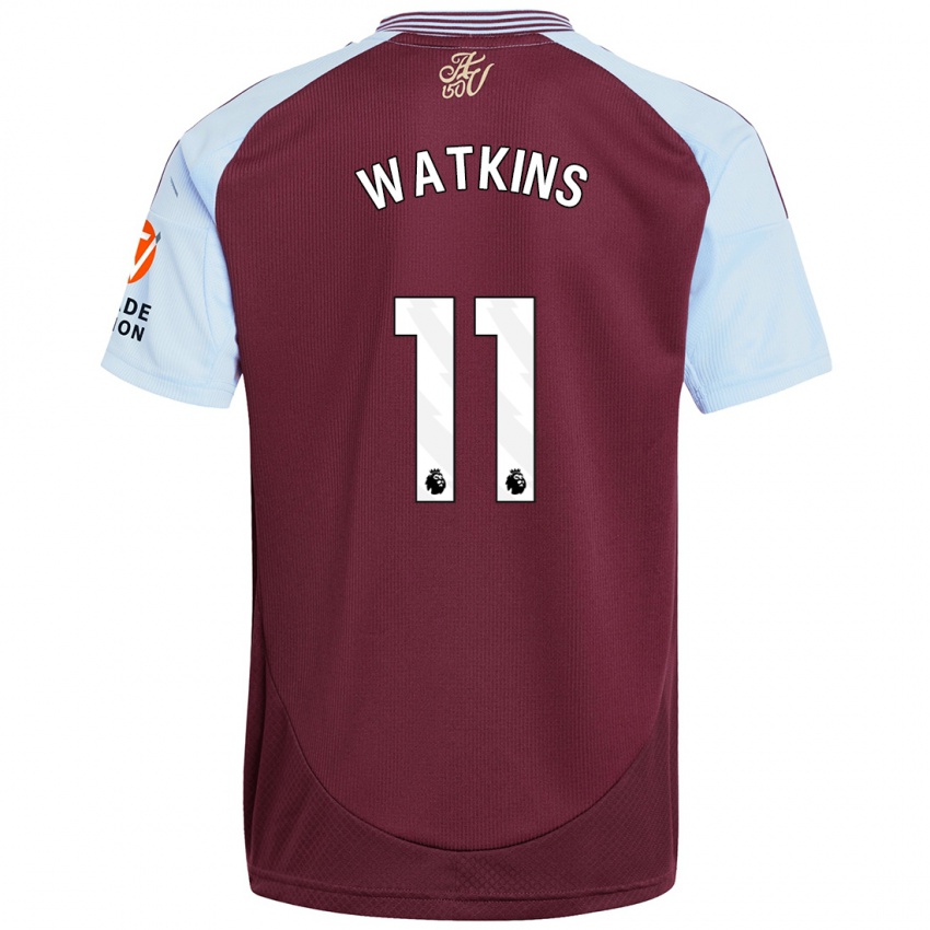 Mænd Ollie Watkins #11 Burgund Himmelblå Hjemmebane Spillertrøjer 2024/25 Trøje T-Shirt