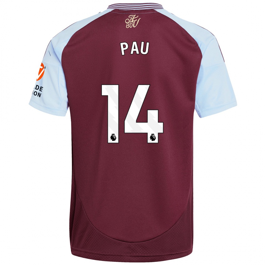 Mænd Pau Torres #14 Burgund Himmelblå Hjemmebane Spillertrøjer 2024/25 Trøje T-Shirt