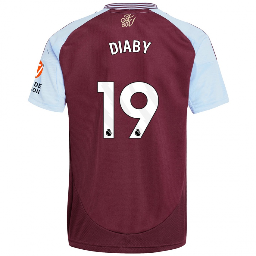 Mænd Moussa Diaby #19 Burgund Himmelblå Hjemmebane Spillertrøjer 2024/25 Trøje T-Shirt