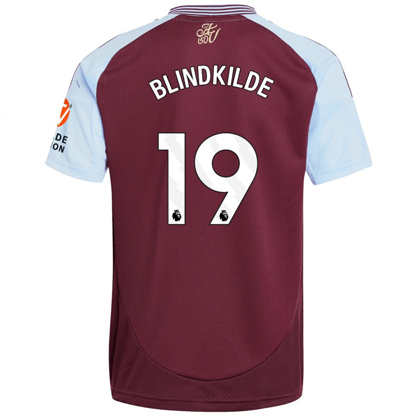 Mænd Laura Blindkilde #19 Burgund Himmelblå Hjemmebane Spillertrøjer 2024/25 Trøje T-Shirt