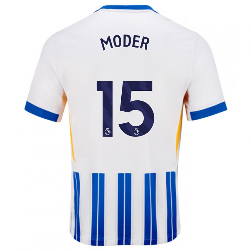 Mænd Jakub Moder #15 Hvide Blå Nålestriber Hjemmebane Spillertrøjer 2024/25 Trøje T-Shirt