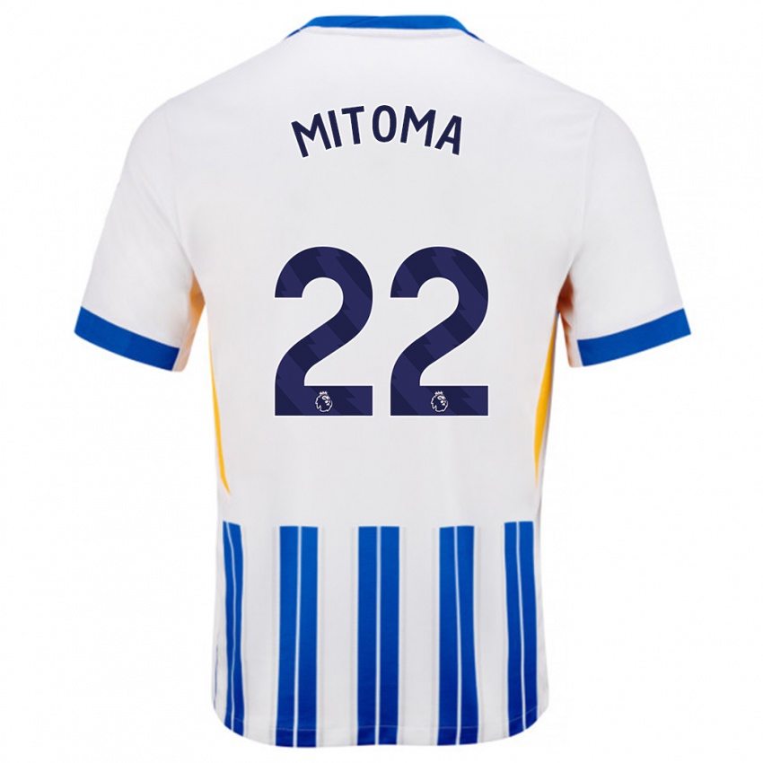 Mænd Kaoru Mitoma #22 Hvide Blå Nålestriber Hjemmebane Spillertrøjer 2024/25 Trøje T-Shirt