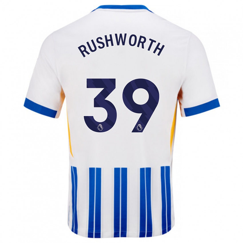 Mænd Carl Rushworth #39 Hvide Blå Nålestriber Hjemmebane Spillertrøjer 2024/25 Trøje T-Shirt