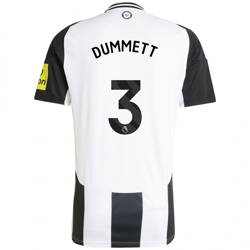 Mænd Paul Dummett #3 Hvid Sort Hjemmebane Spillertrøjer 2024/25 Trøje T-Shirt