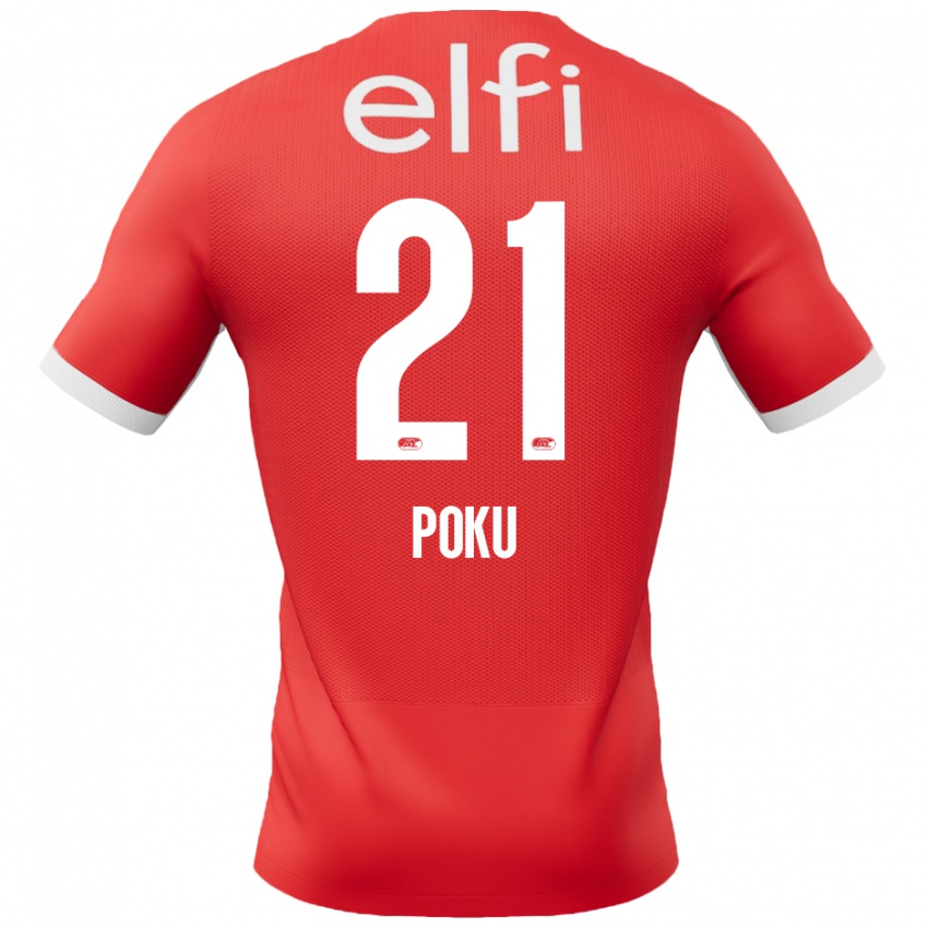 Mænd Ernest Poku #21 Rød Hvid Hjemmebane Spillertrøjer 2024/25 Trøje T-Shirt