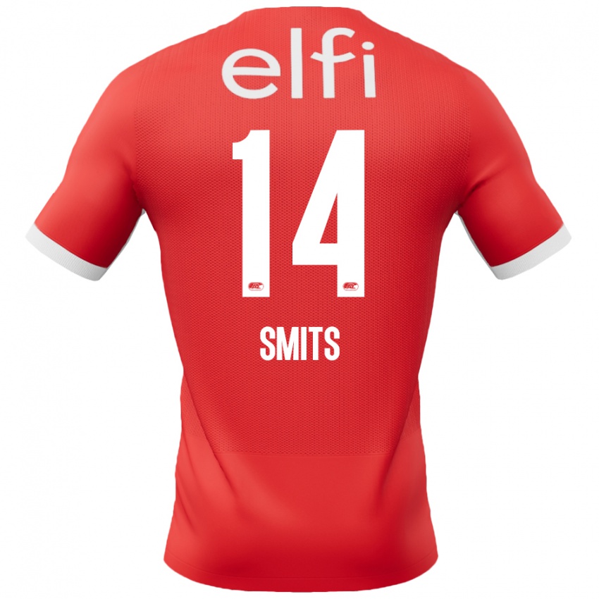 Mænd Anthony Smits #14 Rød Hvid Hjemmebane Spillertrøjer 2024/25 Trøje T-Shirt