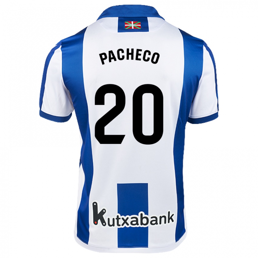 Mænd Jon Pacheco #20 Hvid Blå Hjemmebane Spillertrøjer 2024/25 Trøje T-Shirt