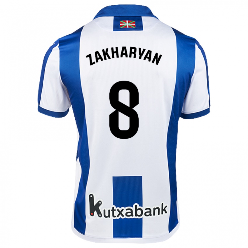 Mænd Arsen Zakharyan #8 Hvid Blå Hjemmebane Spillertrøjer 2024/25 Trøje T-Shirt