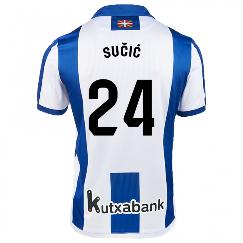 Mænd Luka Sucic #24 Hvid Blå Hjemmebane Spillertrøjer 2024/25 Trøje T-Shirt