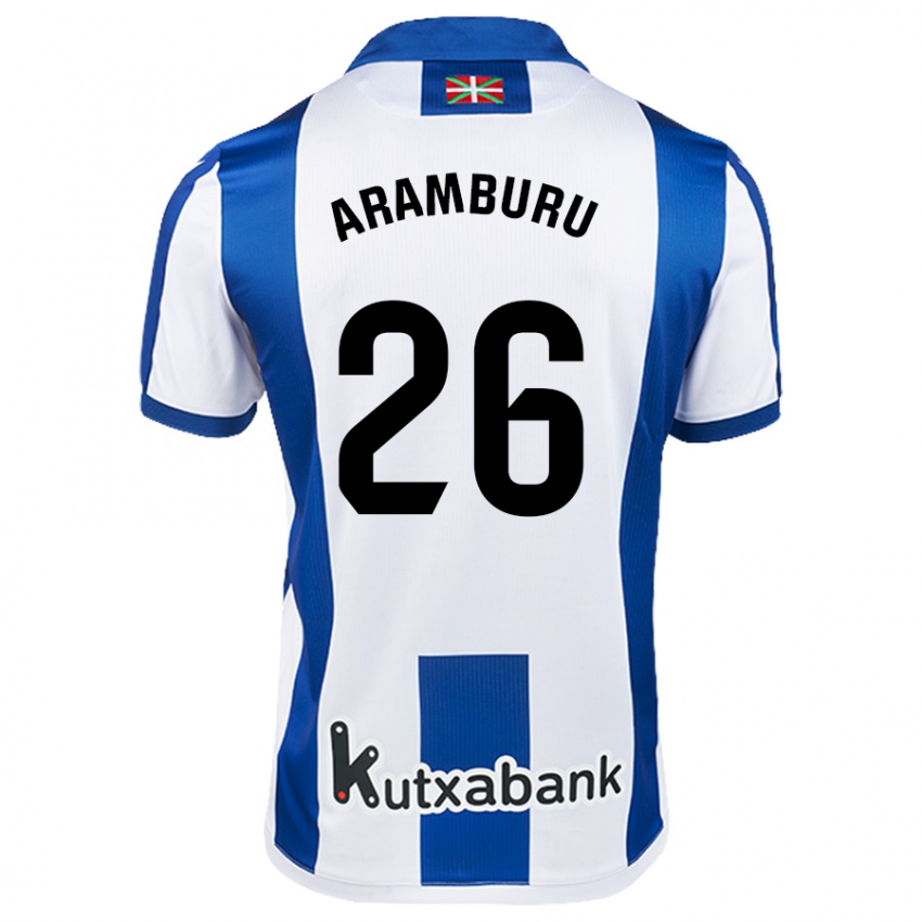 Mænd Jon Aramburu #26 Hvid Blå Hjemmebane Spillertrøjer 2024/25 Trøje T-Shirt