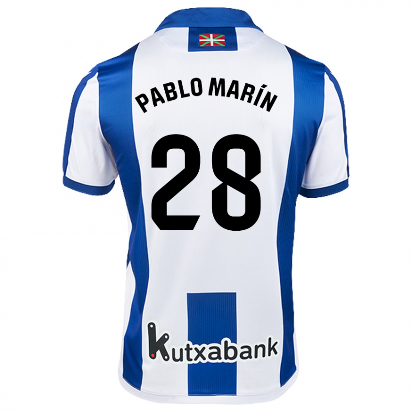 Mænd Pablo Marín #28 Hvid Blå Hjemmebane Spillertrøjer 2024/25 Trøje T-Shirt