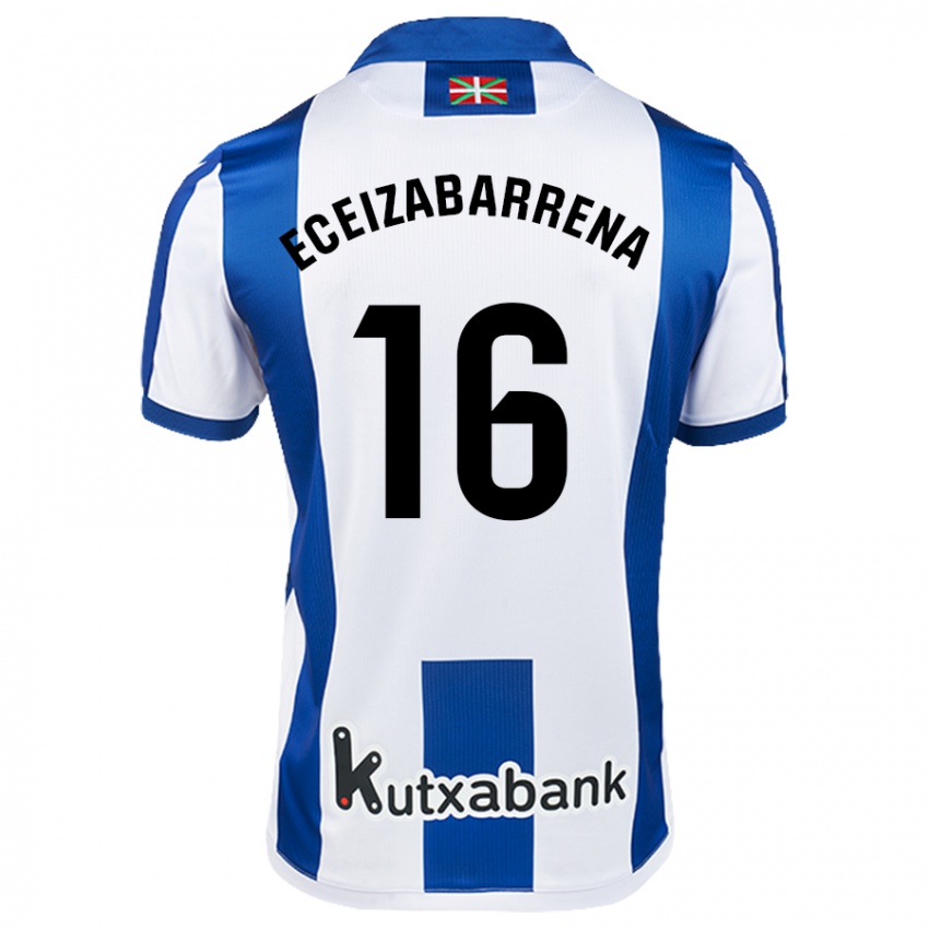 Mænd Jon Eceizabarrena #16 Hvid Blå Hjemmebane Spillertrøjer 2024/25 Trøje T-Shirt