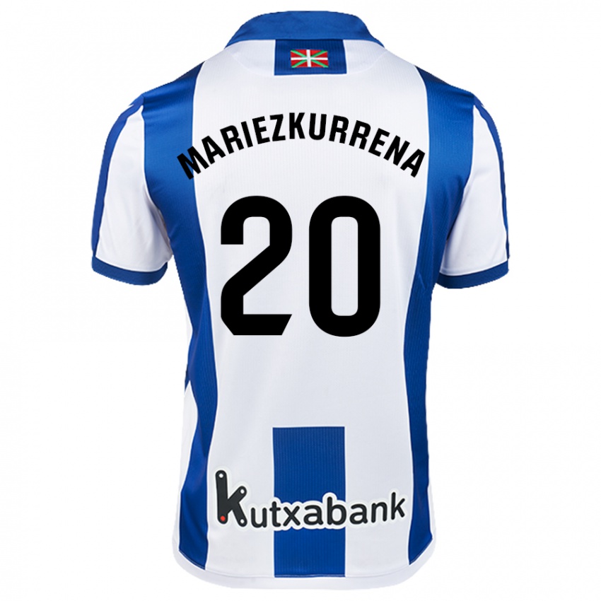 Mænd Arkaitz Mariezkurrena #20 Hvid Blå Hjemmebane Spillertrøjer 2024/25 Trøje T-Shirt