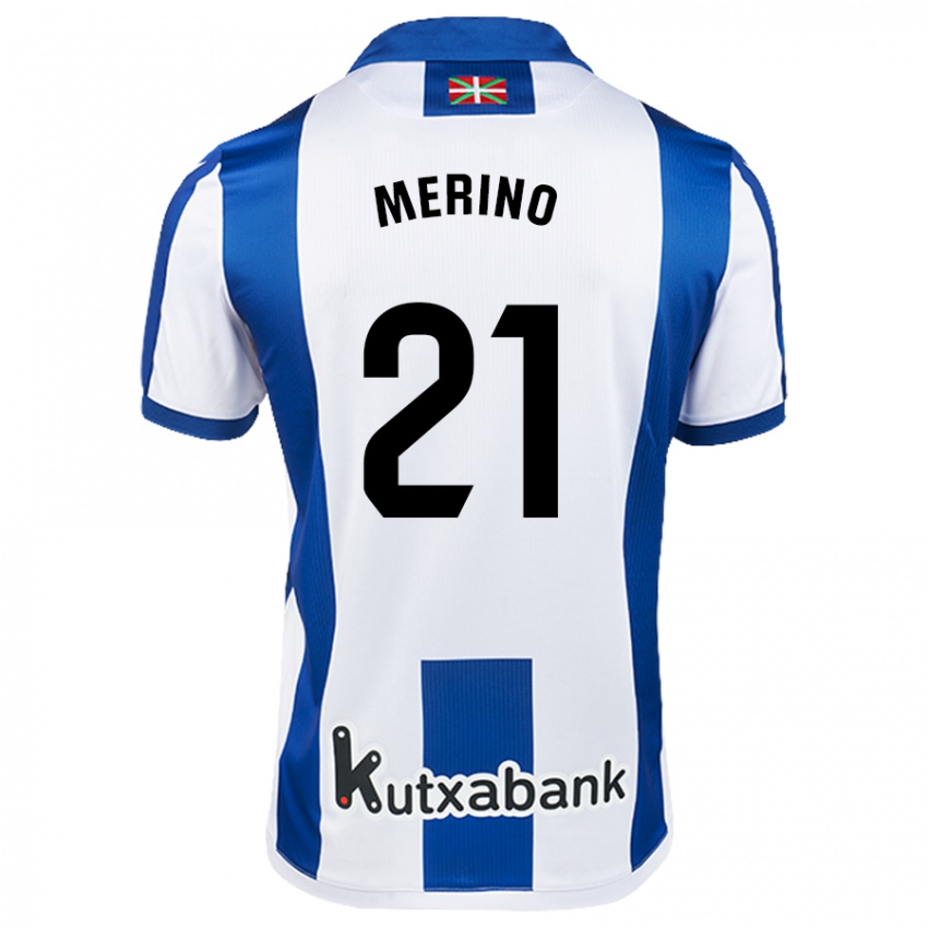 Mænd Jon Merino #21 Hvid Blå Hjemmebane Spillertrøjer 2024/25 Trøje T-Shirt