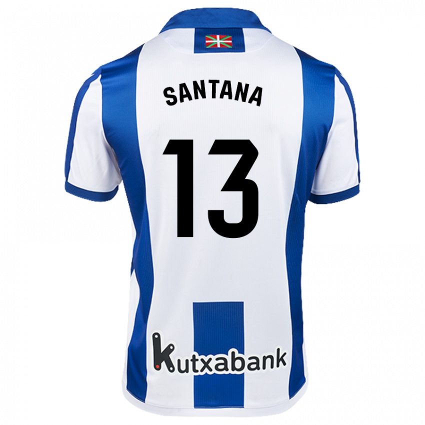 Mænd Olatz Santana #13 Hvid Blå Hjemmebane Spillertrøjer 2024/25 Trøje T-Shirt