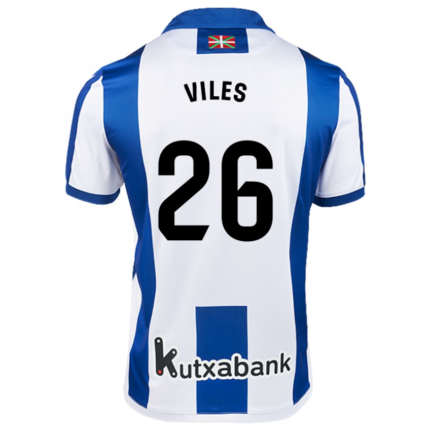 Mænd Elene Viles #26 Hvid Blå Hjemmebane Spillertrøjer 2024/25 Trøje T-Shirt