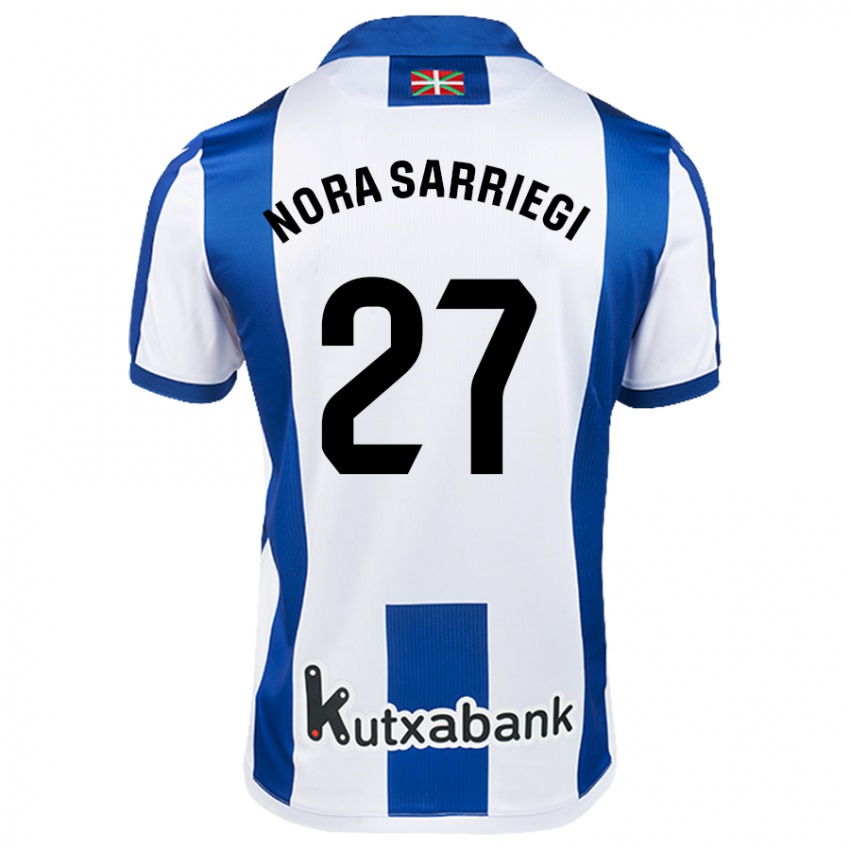 Mænd Nora Sarriegi Galdos #27 Hvid Blå Hjemmebane Spillertrøjer 2024/25 Trøje T-Shirt