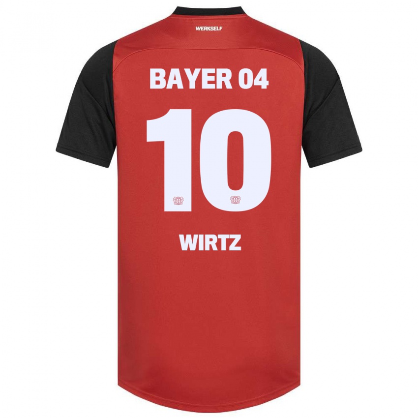 Mænd Florian Wirtz #10 Rød Sort Hjemmebane Spillertrøjer 2024/25 Trøje T-Shirt