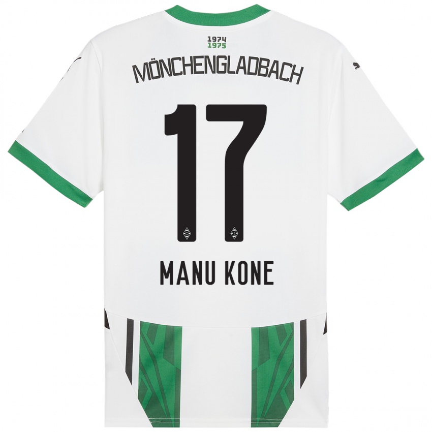 Mænd Manu Kone #17 Hvid Grøn Hjemmebane Spillertrøjer 2024/25 Trøje T-Shirt