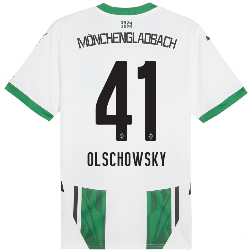 Mænd Jan Olschowsky #41 Hvid Grøn Hjemmebane Spillertrøjer 2024/25 Trøje T-Shirt