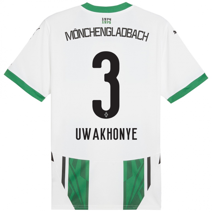 Mænd Joshua Uwakhonye #3 Hvid Grøn Hjemmebane Spillertrøjer 2024/25 Trøje T-Shirt