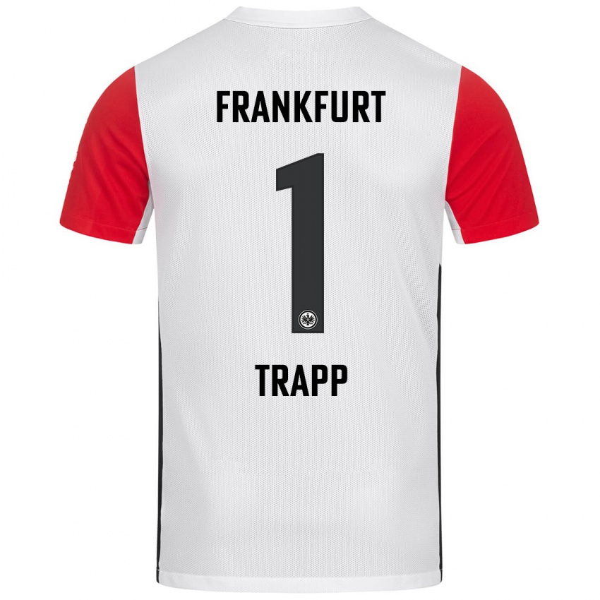 Mænd Kevin Trapp #1 Hvid Rød Hjemmebane Spillertrøjer 2024/25 Trøje T-Shirt