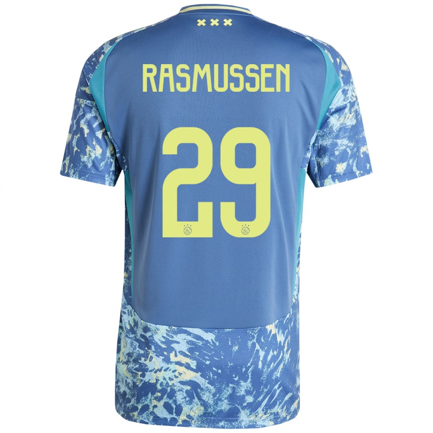 Mænd Christian Rasmussen #29 Grå Blå Gul Udebane Spillertrøjer 2024/25 Trøje T-Shirt