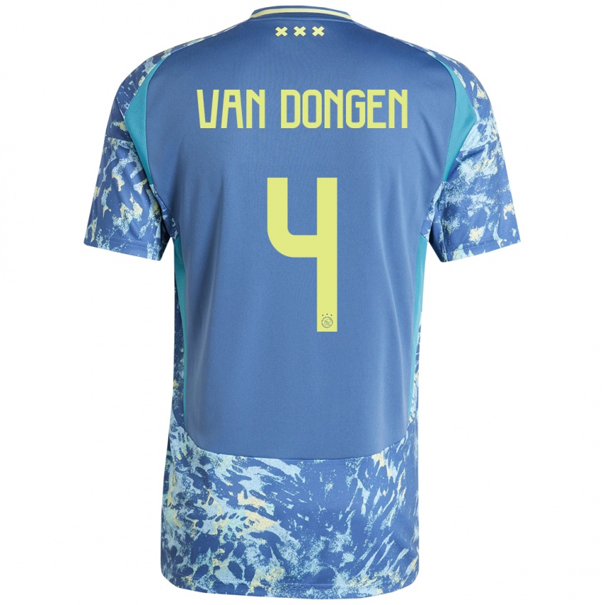 Mænd Bram Van Dongen #4 Grå Blå Gul Udebane Spillertrøjer 2024/25 Trøje T-Shirt