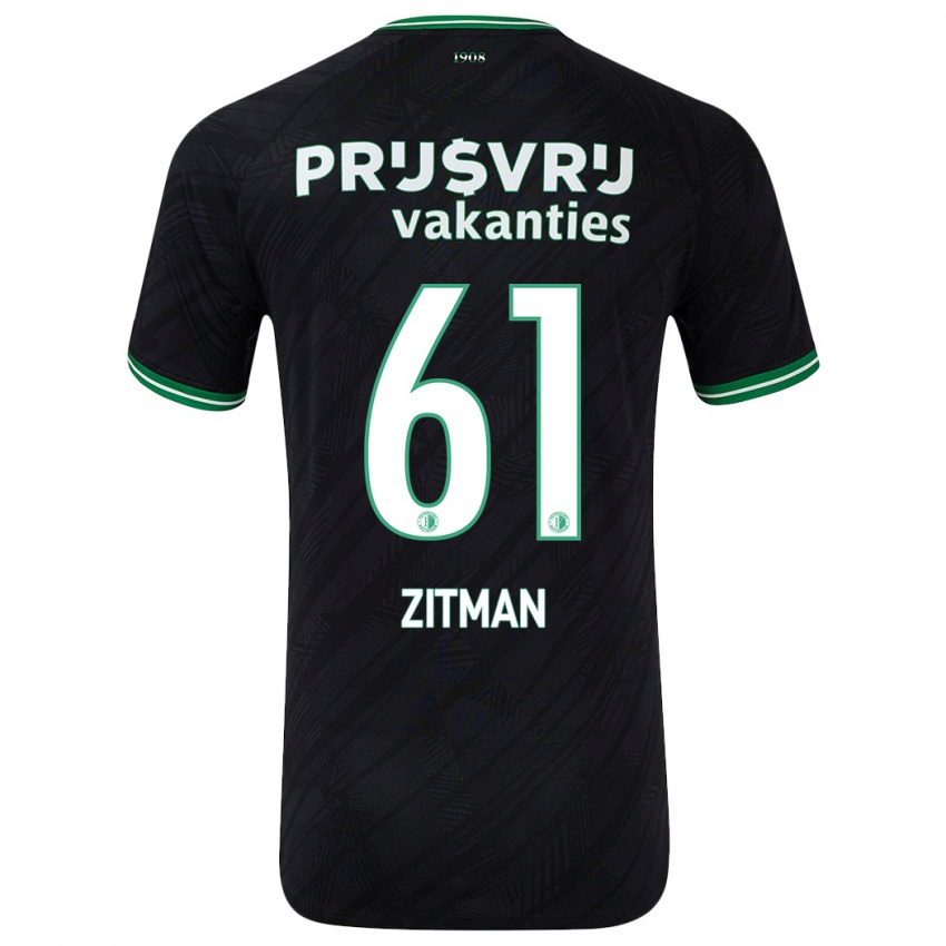 Mænd Sven Zitman #61 Sort Grøn Udebane Spillertrøjer 2024/25 Trøje T-Shirt