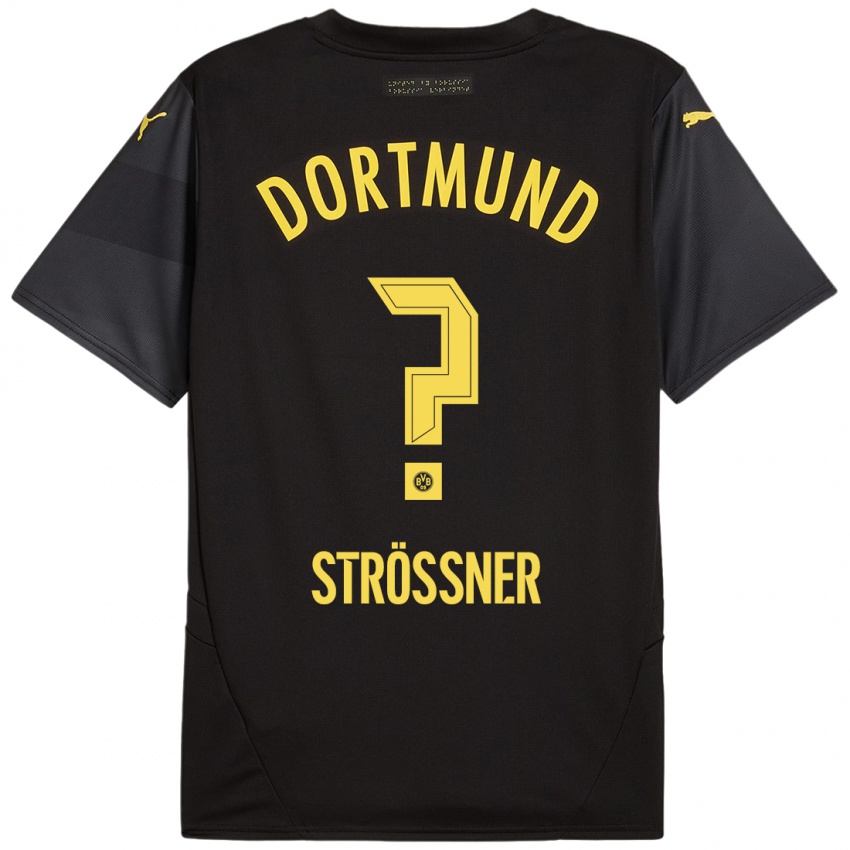 Mænd Lenni Strößner #0 Sort Gul Udebane Spillertrøjer 2024/25 Trøje T-Shirt