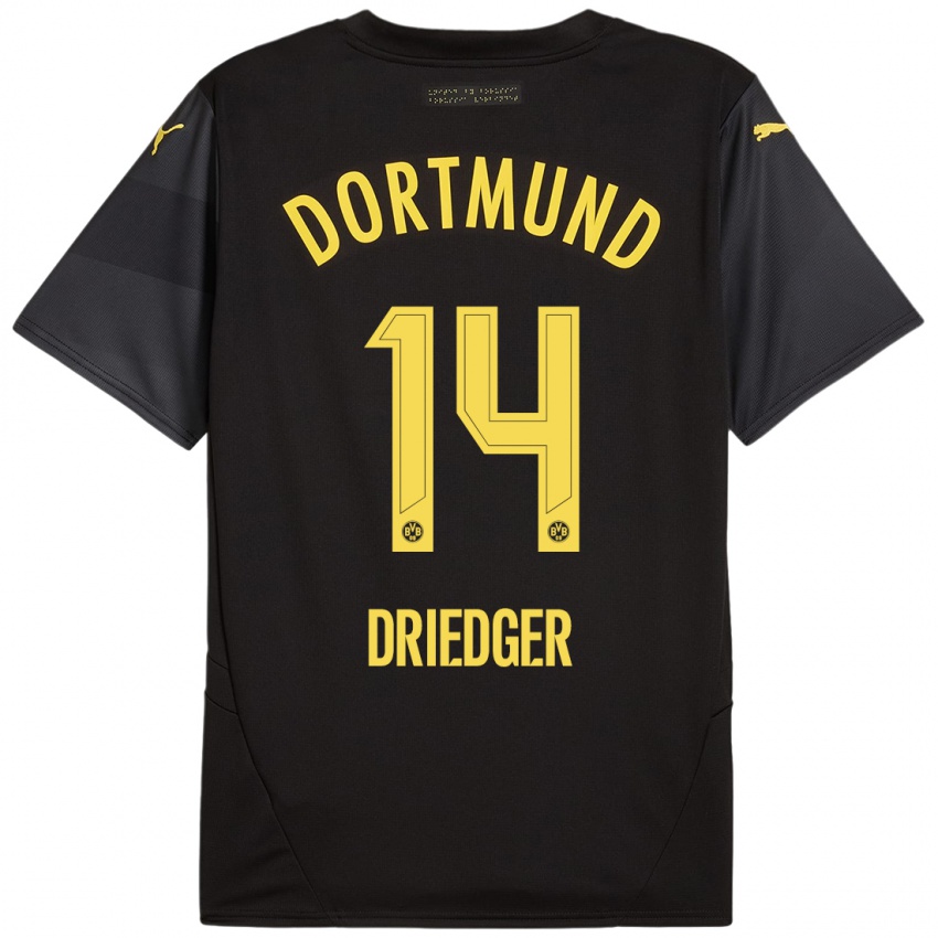 Mænd Julian Driedger #14 Sort Gul Udebane Spillertrøjer 2024/25 Trøje T-Shirt