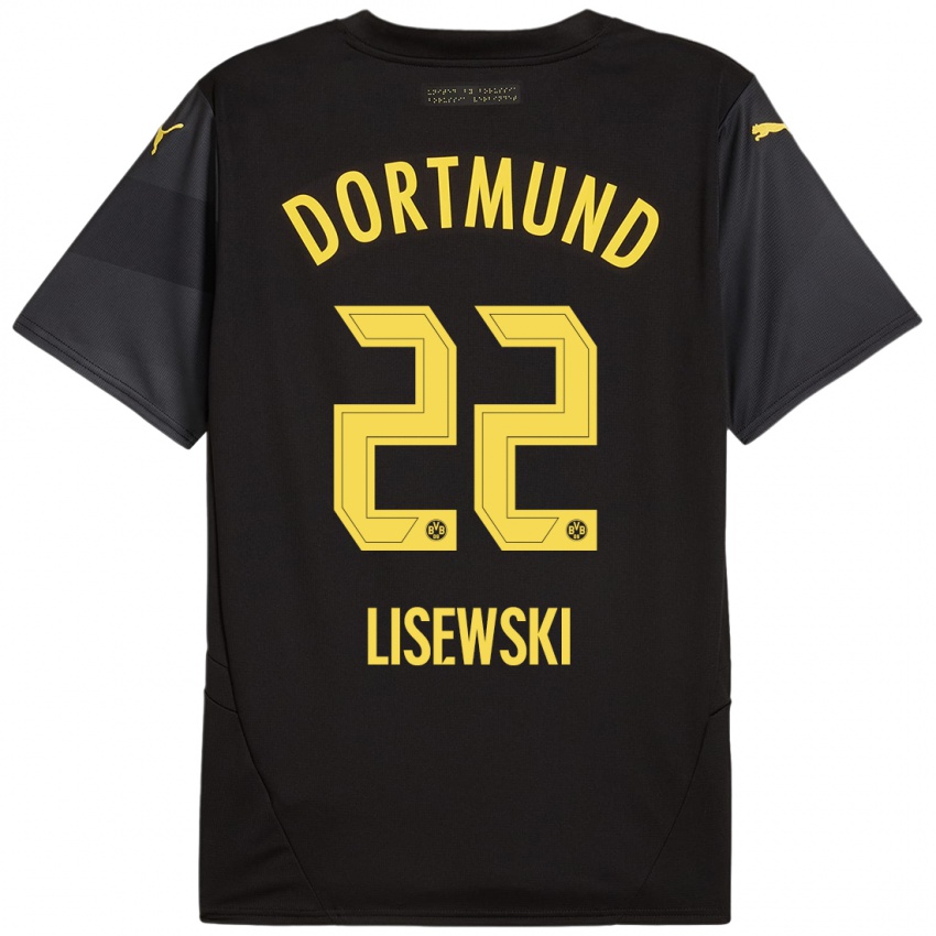 Mænd Robin Lisewski #22 Sort Gul Udebane Spillertrøjer 2024/25 Trøje T-Shirt