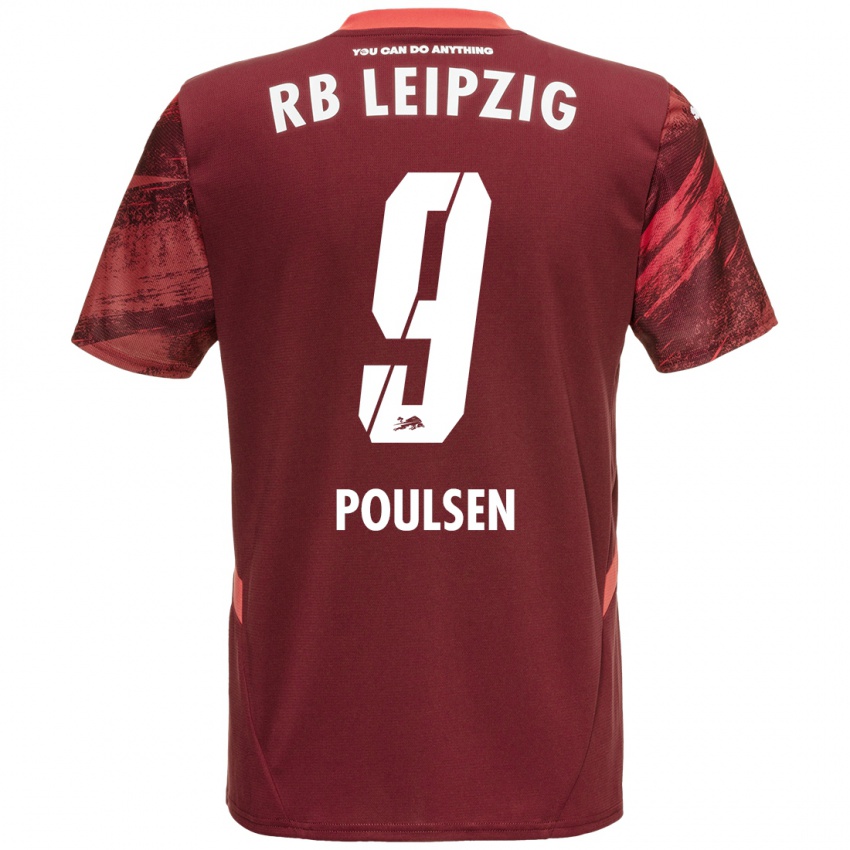 Mænd Yussuf Poulsen #9 Bourgogne Udebane Spillertrøjer 2024/25 Trøje T-Shirt