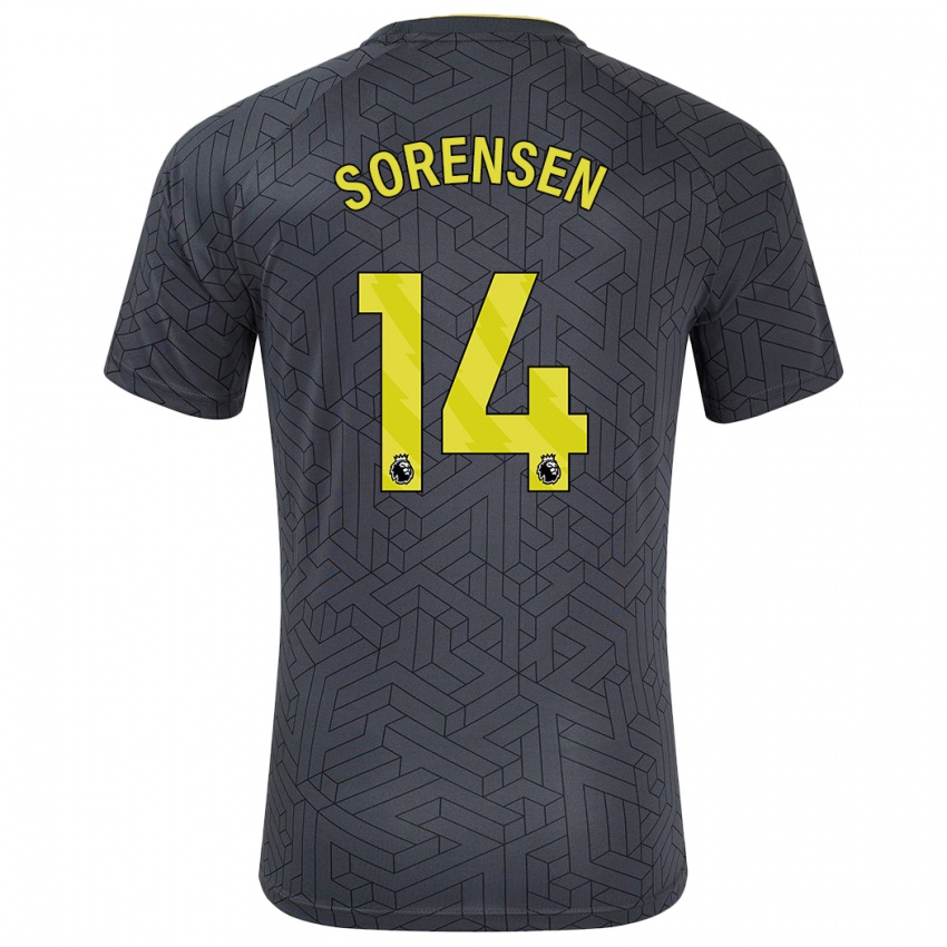 Mænd Nicoline Sorensen #14 Sort Gul Udebane Spillertrøjer 2024/25 Trøje T-Shirt