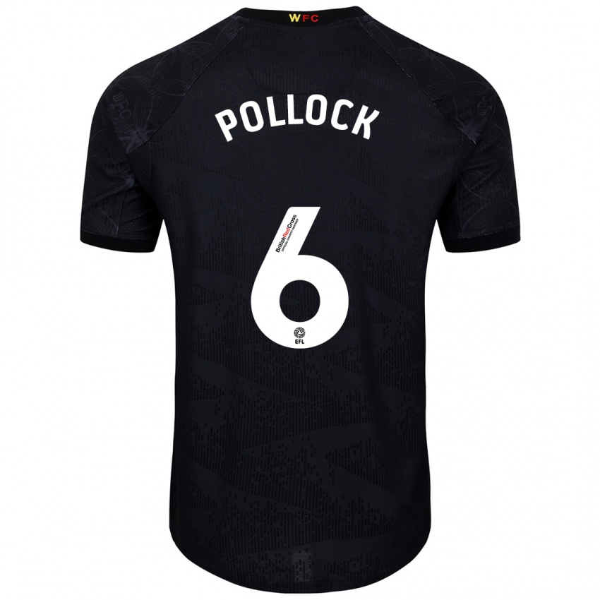 Mænd Mattie Pollock #6 Sort Hvid Udebane Spillertrøjer 2024/25 Trøje T-Shirt