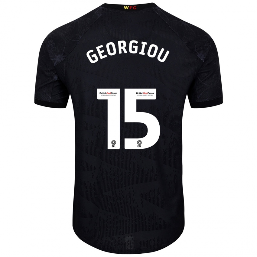 Mænd Andria Georgiou #15 Sort Hvid Udebane Spillertrøjer 2024/25 Trøje T-Shirt