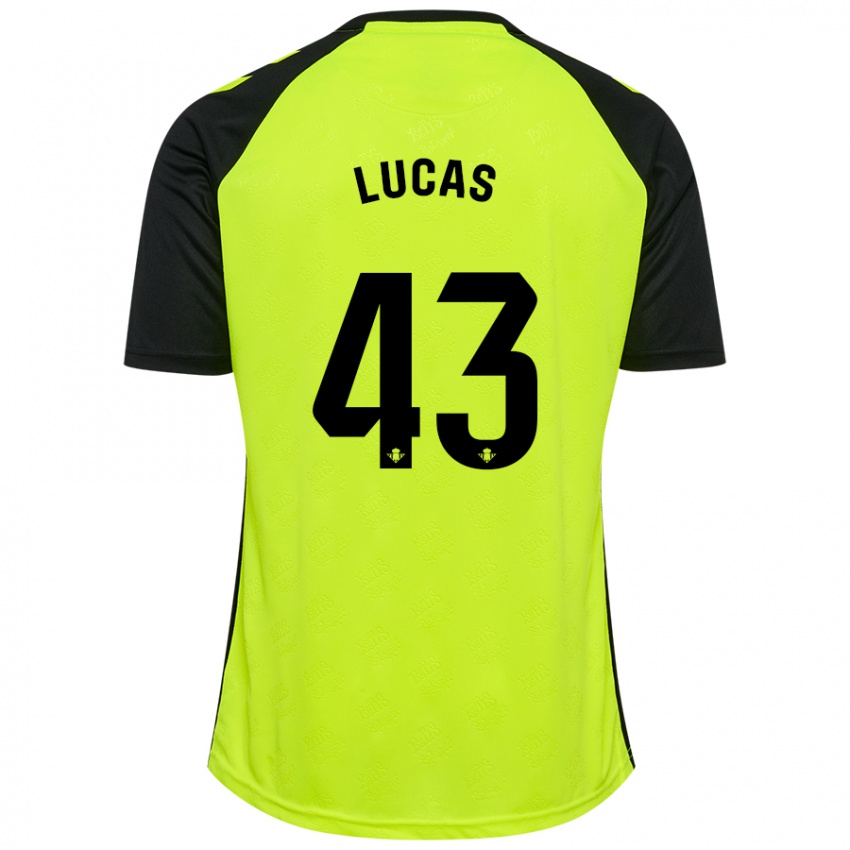 Mænd Lucas Alcázar #43 Fluorescerende Gul Sort Udebane Spillertrøjer 2024/25 Trøje T-Shirt